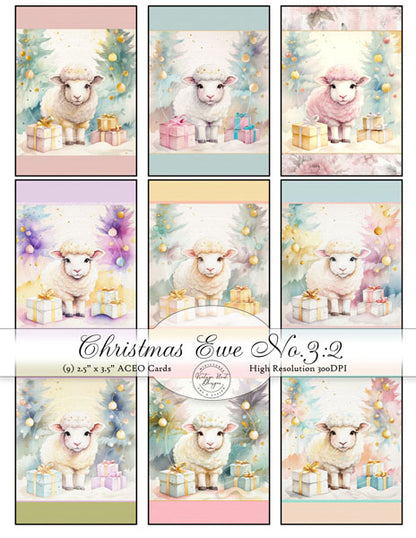 Digital Print Christmas Ewe No.3:2 ACEO Illustration Instant Download
