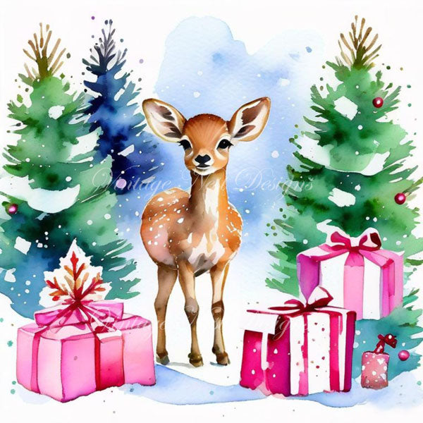 Digital Print Christmas Fawn No.2 Illustration Instant Download