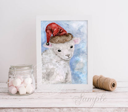 Digital Prints Christmas Lamb No.1 Watercolor Painting Instant Download