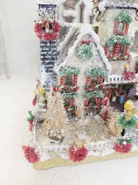 Miniature Victorian Putz Christmas Mansion No.4 Glitter Holiday Home Handmade One of a Kind
