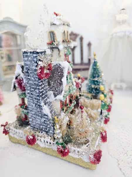 Miniature Victorian Putz Christmas Mansion No.4 Glitter Holiday Home Handmade One of a Kind