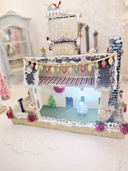 Miniature Victorian Putz Christmas Mansion No.4 Glitter Holiday Home Handmade One of a Kind