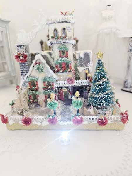 Miniature Victorian Putz Christmas Mansion No.4 Glitter Holiday Home Handmade One of a Kind