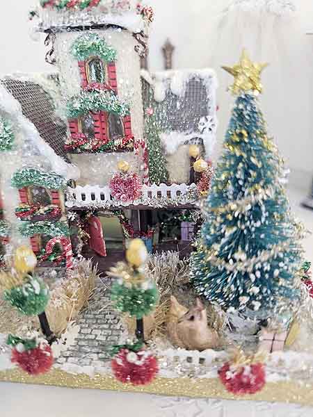 Miniature Victorian Putz Christmas Mansion No.4 Glitter Holiday Home Handmade One of a Kind