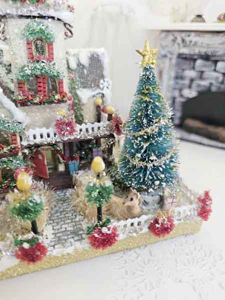 Miniature Victorian Putz Christmas Mansion No.4 Glitter Holiday Home Handmade One of a Kind