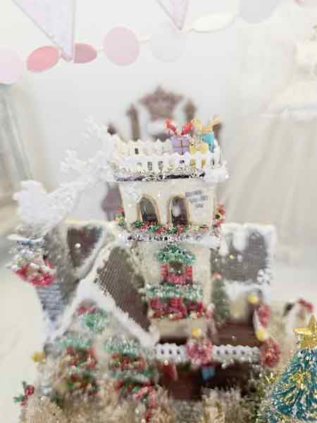Miniature Victorian Putz Christmas Mansion No.4 Glitter Holiday Home Handmade One of a Kind