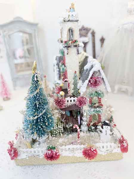 Miniature Victorian Putz Christmas Mansion No.4 Glitter Holiday Home Handmade One of a Kind
