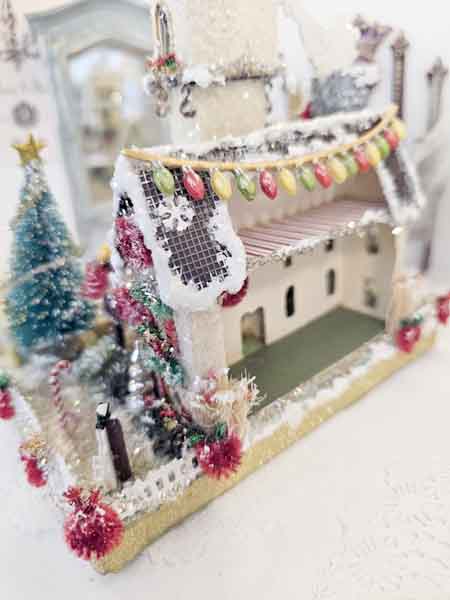 Miniature Victorian Putz Christmas Mansion No.4 Glitter Holiday Home Handmade One of a Kind