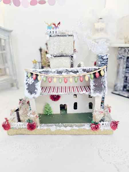Miniature Victorian Putz Christmas Mansion No.4 Glitter Holiday Home Handmade One of a Kind