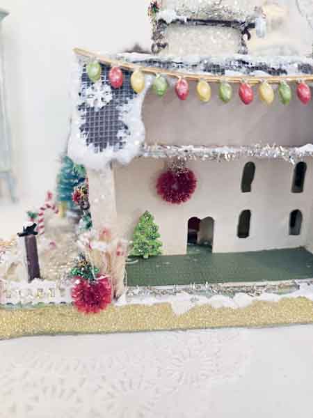 Miniature Victorian Putz Christmas Mansion No.4 Glitter Holiday Home Handmade One of a Kind