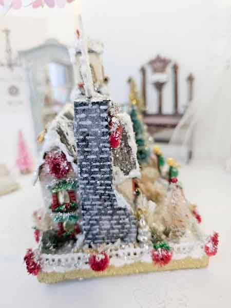 Miniature Victorian Putz Christmas Mansion No.4 Glitter Holiday Home Handmade One of a Kind