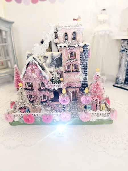 Miniature Victorian Putz Christmas Mansion No.5 Glitter Holiday Home Handmade One of a Kind