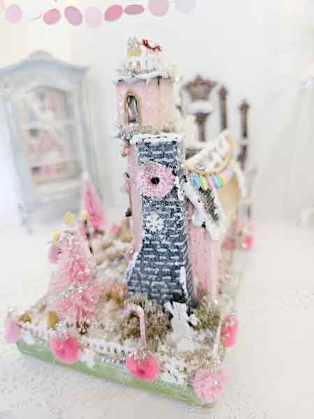Miniature Victorian Putz Christmas Mansion No.5 Glitter Holiday Home Handmade One of a Kind