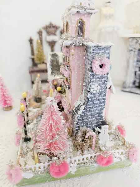 Miniature Victorian Putz Christmas Mansion No.5 Glitter Holiday Home Handmade One of a Kind