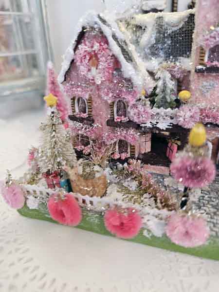 Miniature Victorian Putz Christmas Mansion No.5 Glitter Holiday Home Handmade One of a Kind