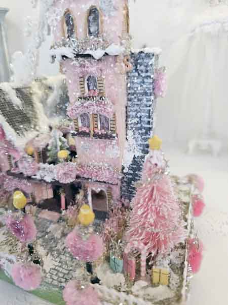 Miniature Victorian Putz Christmas Mansion No.5 Glitter Holiday Home Handmade One of a Kind