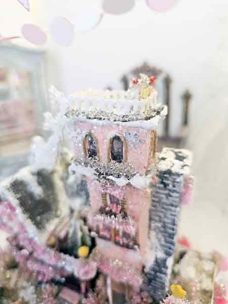 Miniature Victorian Putz Christmas Mansion No.5 Glitter Holiday Home Handmade One of a Kind