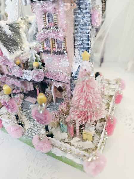 Miniature Victorian Putz Christmas Mansion No.5 Glitter Holiday Home Handmade One of a Kind