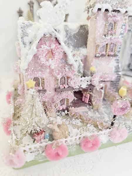 Miniature Victorian Putz Christmas Mansion No.5 Glitter Holiday Home Handmade One of a Kind