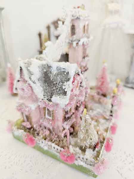 Miniature Victorian Putz Christmas Mansion No.5 Glitter Holiday Home Handmade One of a Kind