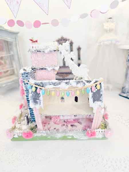 Miniature Victorian Putz Christmas Mansion No.5 Glitter Holiday Home Handmade One of a Kind