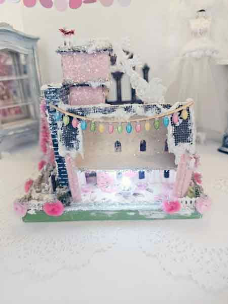 Miniature Victorian Putz Christmas Mansion No.5 Glitter Holiday Home Handmade One of a Kind