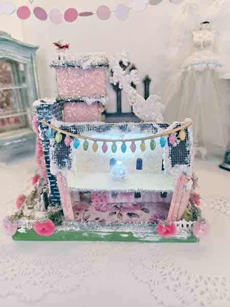 Miniature Victorian Putz Christmas Mansion No.5 Glitter Holiday Home Handmade One of a Kind