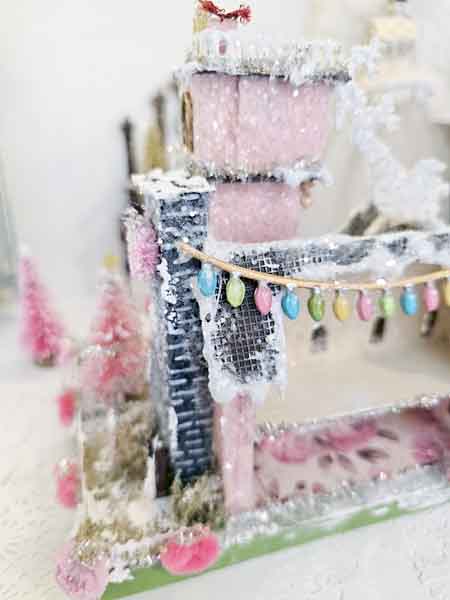 Miniature Victorian Putz Christmas Mansion No.5 Glitter Holiday Home Handmade One of a Kind