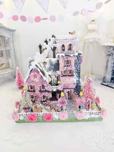 Miniature Victorian Putz Christmas Mansion No.5 Glitter Holiday Home Handmade One of a Kind