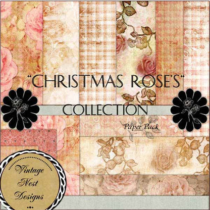 Digital Scrapbooking Christmas Roses Kit Instant Download
