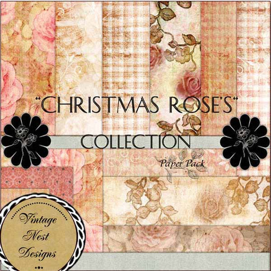 Digital Scrapbooking Christmas Roses Kit Instant Download