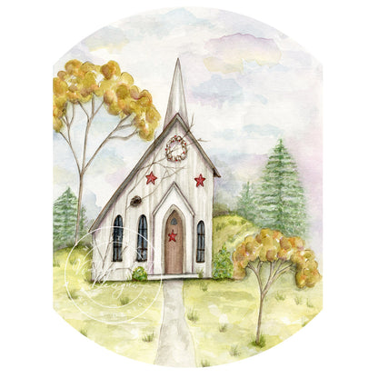 Digitaldruck Primitive Kirche Nr. 2 Aquarellmalerei