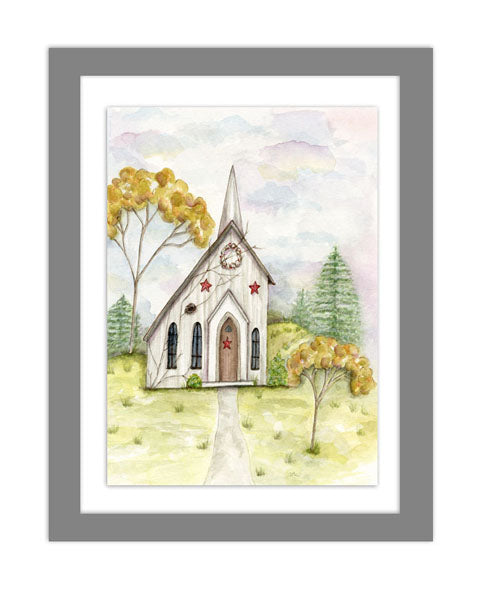 Digitaldruck Primitive Kirche Nr. 2 Aquarellmalerei