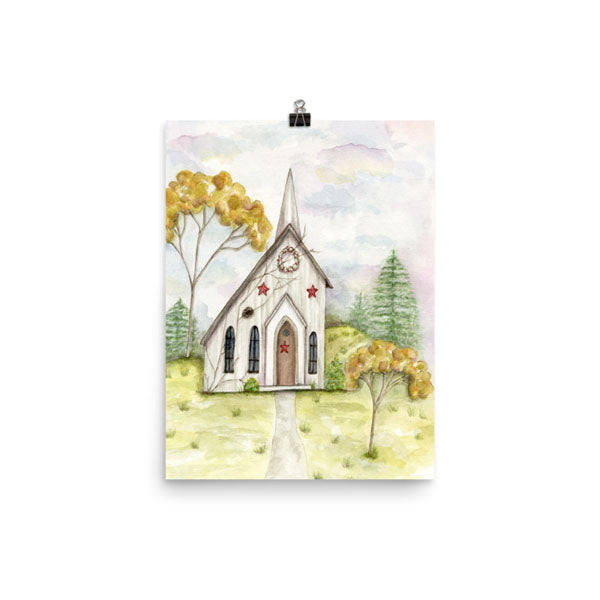 Digitaldruck Primitive Kirche Nr. 2 Aquarellmalerei