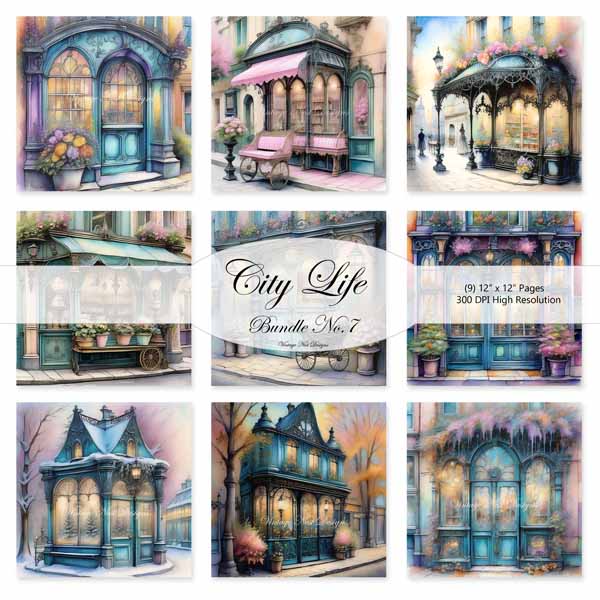 Digital Prints Bundle City Life No.7 Illustration Instant Download
