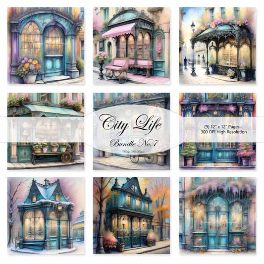 Digital Prints Bundle City Life No.7 Illustration Instant Download