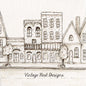Digital Print City Life 1:2 Pencil Drawing Illustration Instant Download