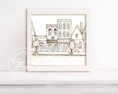 Digital Print City Life 1:2 Pencil Drawing Illustration Instant Download