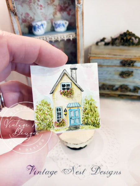 Digital Print Cottage House No.3 Watercolor Painting Miniature