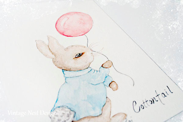 Digital Print Cottontail Rabbit No.1 Watercolor Painting Instant Download