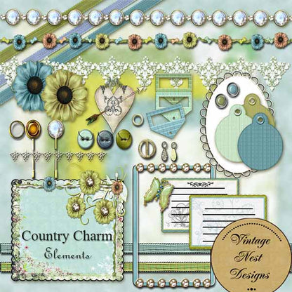Digital Scrapbooking Country Charm Kit Instant Download