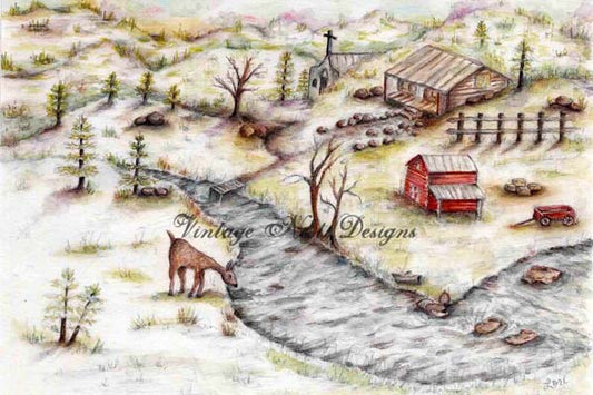 Digital Print Country Life No.7 Watercolor Painting Instant Download