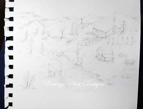 Digital Print Country Life No.7 Watercolor Painting Instant Download