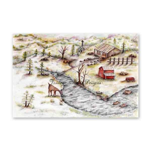 Digital Print Country Life No.7 Watercolor Painting Instant Download