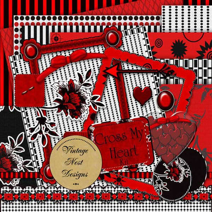 Digital Scrapboooking Cross My Heart Kit Instant Download