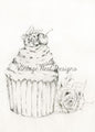 Digital Print Cupcake No.4 Pencil Drawing Drawing Black & White Instant Download