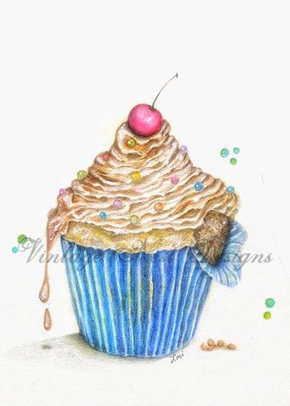 Digital Print Cupcake No.11 Watercolor Instant Download