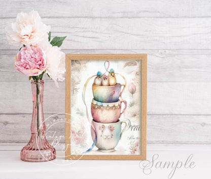 Digital Print Cup of Birds No.1 Greetings Instant Download