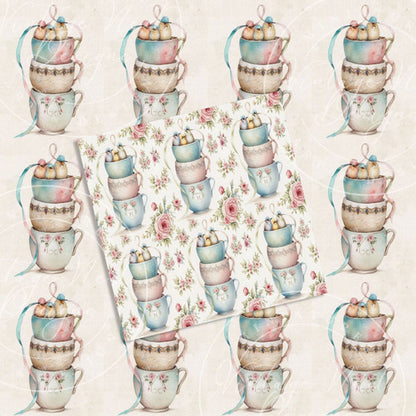 Digital Prints Cup of Birds Paper Pack No.2 Instant Download