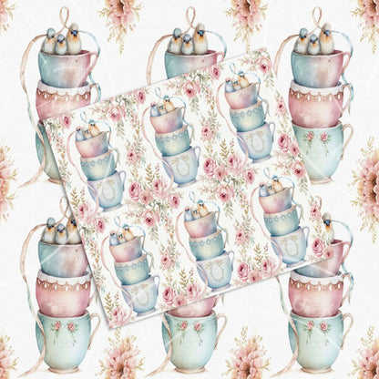 Digital Prints Cup of Birds Paper Pack No.2 Instant Download